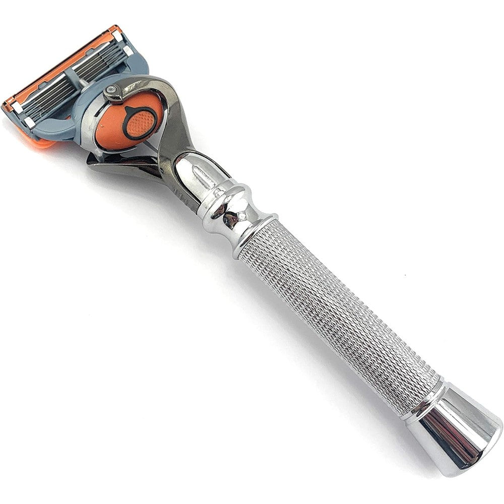 G.B.S. Flex Ball handle razor front view with chrome finish