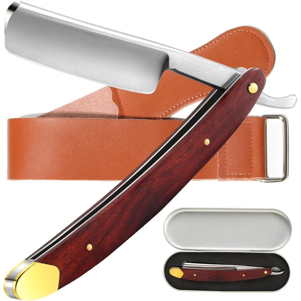 Kdimsy vintage straight razor set with wooden handle front view
