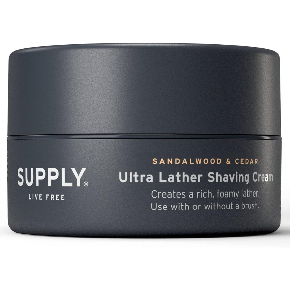 Supply Ultra Lather Shaving Cream Sandalwood and Cedar jar front view for men