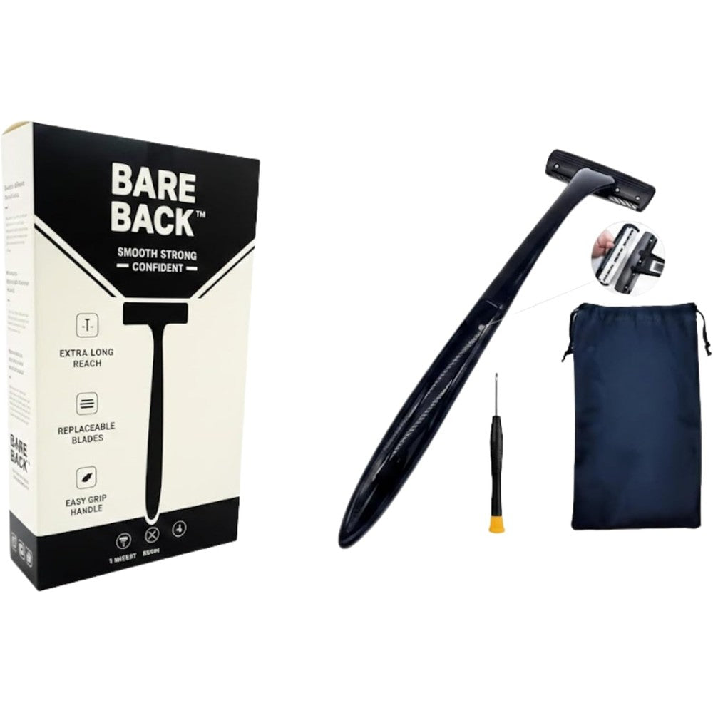 Bare Back men’s back shaver front view with long handle.