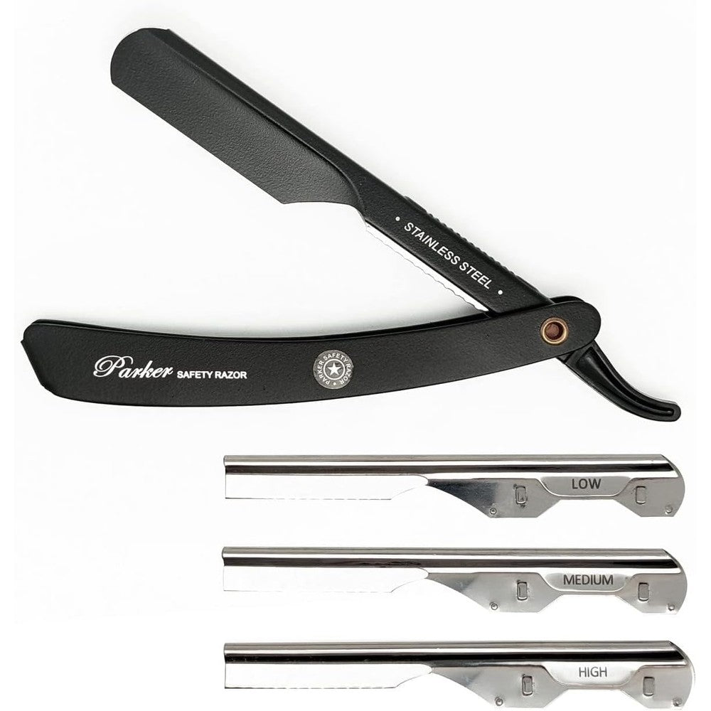 Parker PTABK adjustable stainless steel barber razor front view