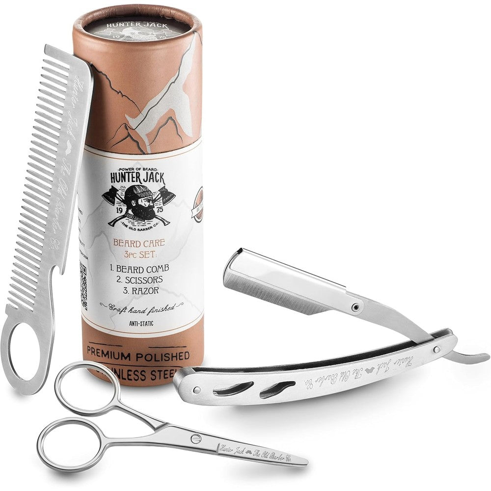 Hunter Jack straight razor kit with stainless steel tools.