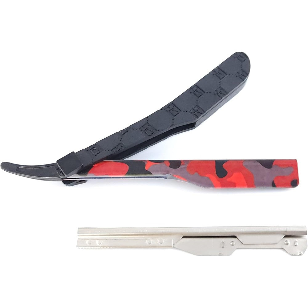 Stylecraft X Deluxe Line Professional Barber Straight Razor Camo Red front view