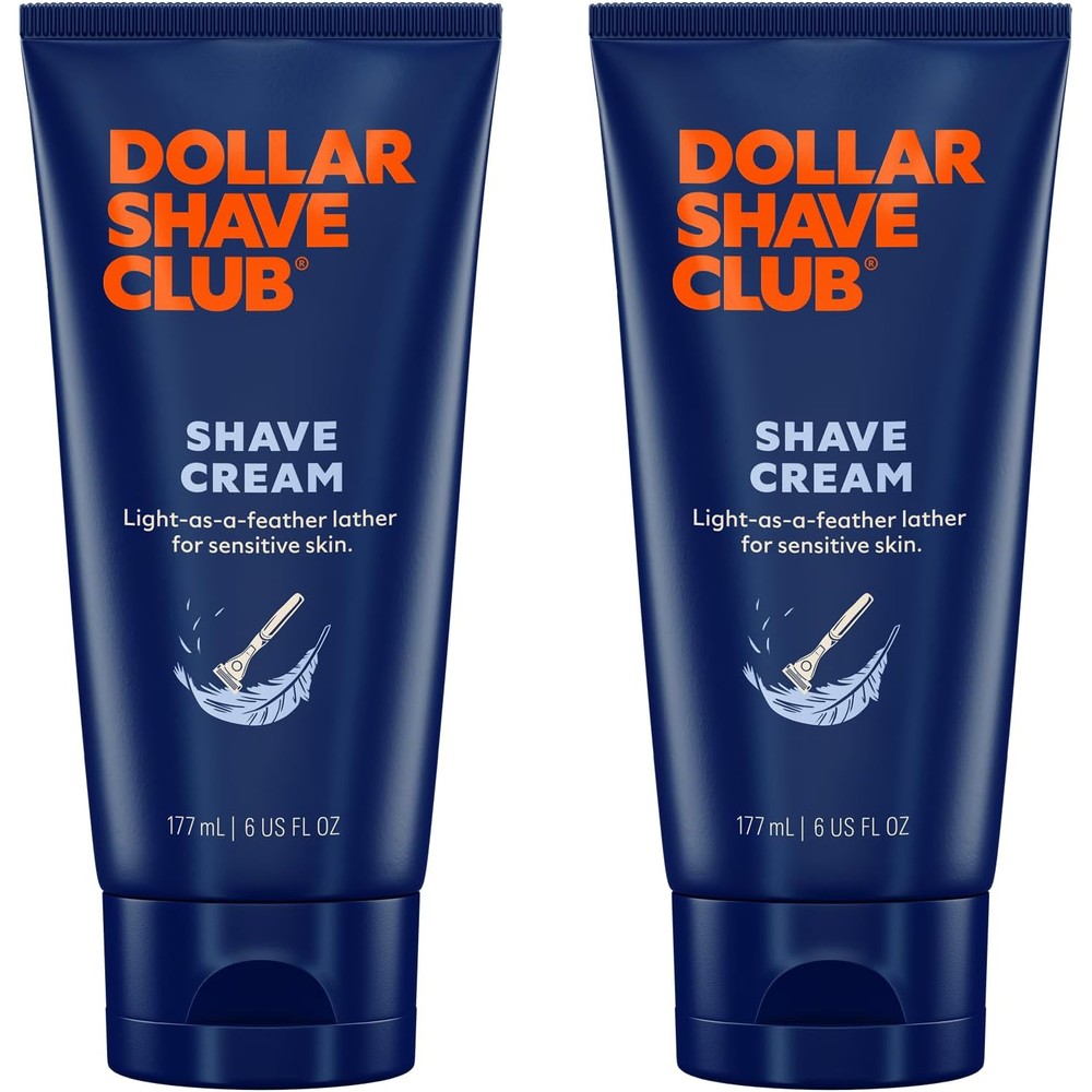 Dollar Shave Club Hydrating Shaving Cream twin pack front view showcasing blue tubes for sensitive skin grooming.