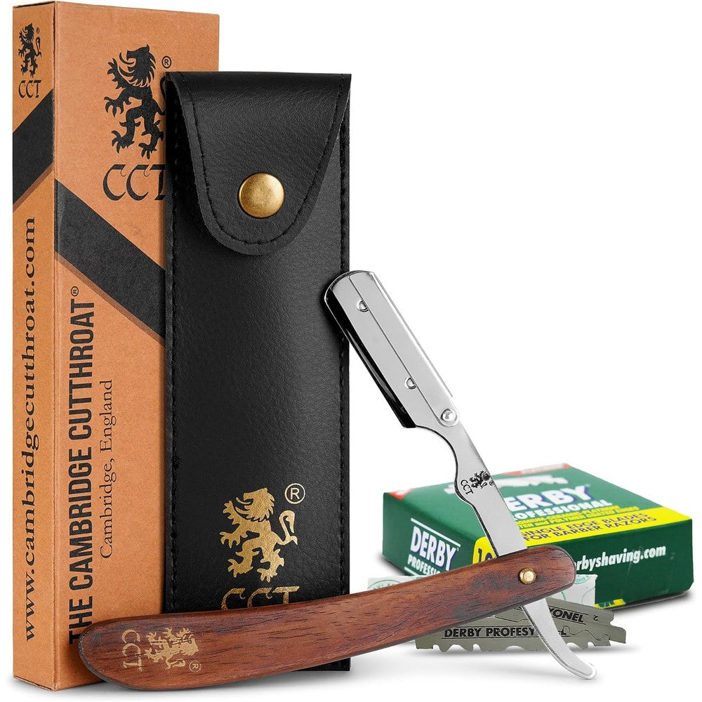 The Cambridge Cutthroat straight edge razor with hardwood handle