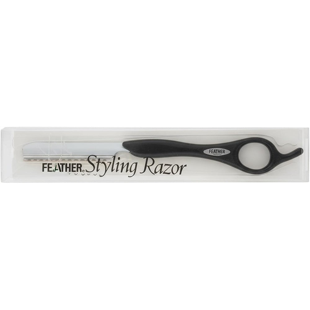 Feather styling razor black front view professional hair tool