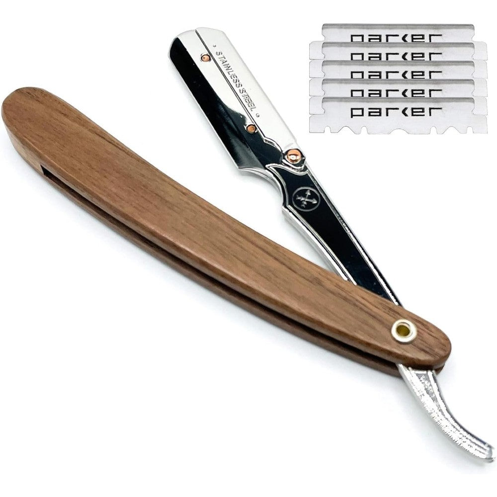 Parker SRDW Professional Shavette Razor with walnut handle front view