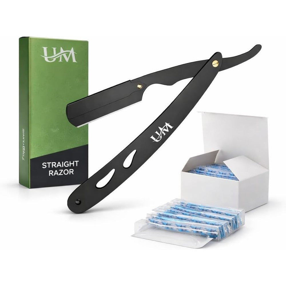 UM Supplies professional barber straight edge razor kit front view