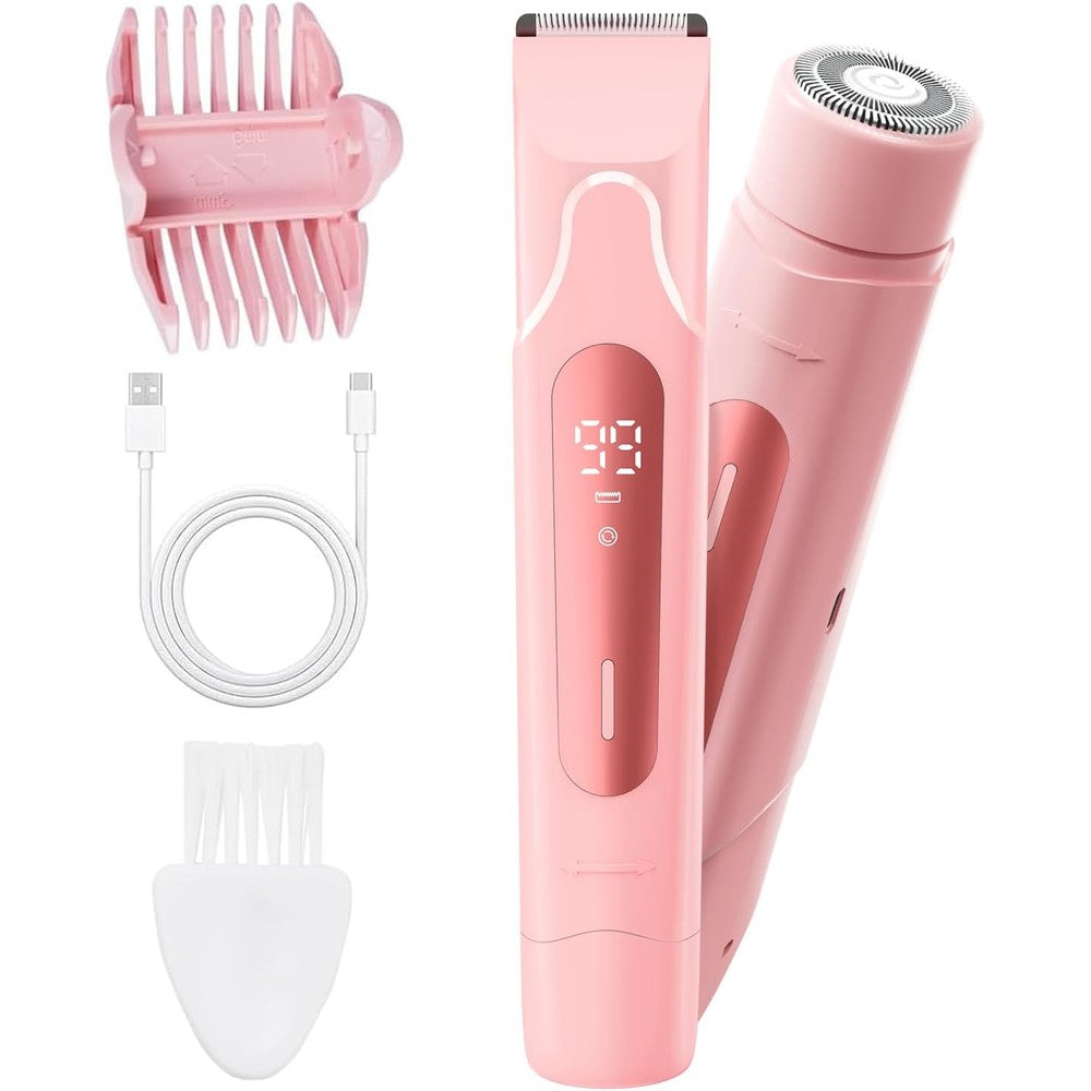 Fiemack 2026 upgrade bikini trimmer for women pink color front view showing smart LED display.