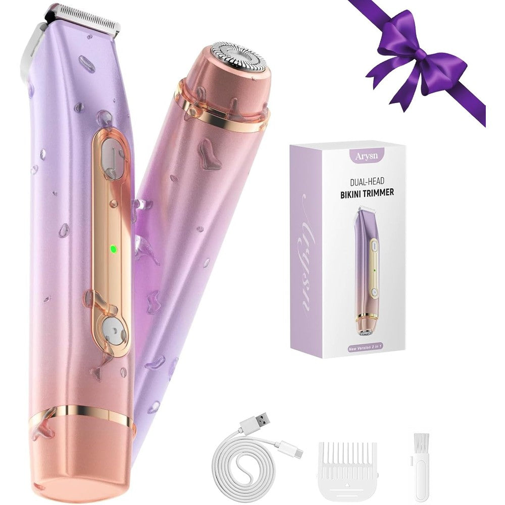 Arysn 2 in 1 bikini trimmer for women front view featuring gold purple finish