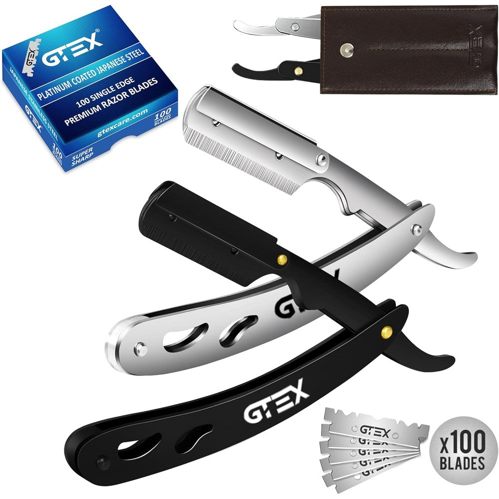 Gtex professional straight razor kit with 100 blades front view