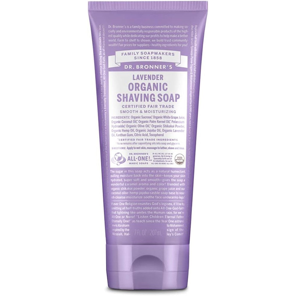 Dr. Bronner's Organic Lavender Shaving Soap 7 Ounce front view bottle packaging