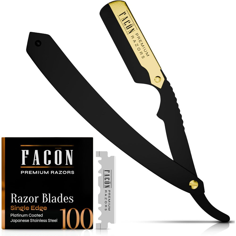 Facon professional straight edge barber razor with 100 blades set