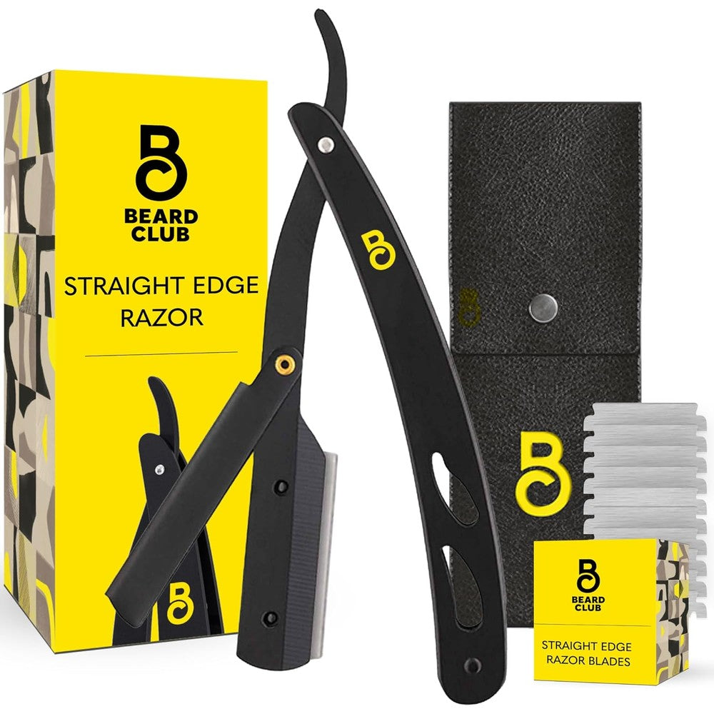 The Beard Club straight razor kit front view in black