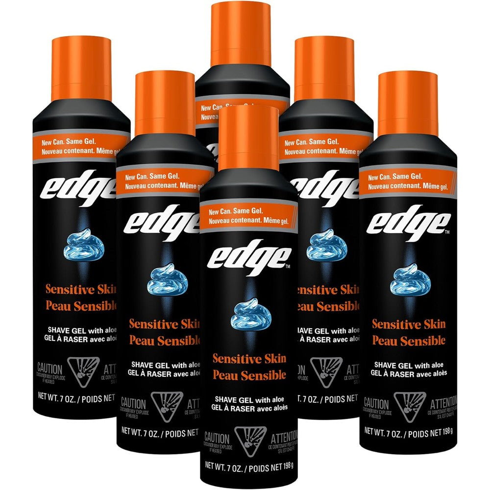 Edge Sensitive Skin Shave Gel front view of the 7 Ounce can with aloe vera branding.