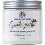 Handmade Crazy Goat Soaps Sweet Vanilla Whipped Shave Butter five ounce jar front view