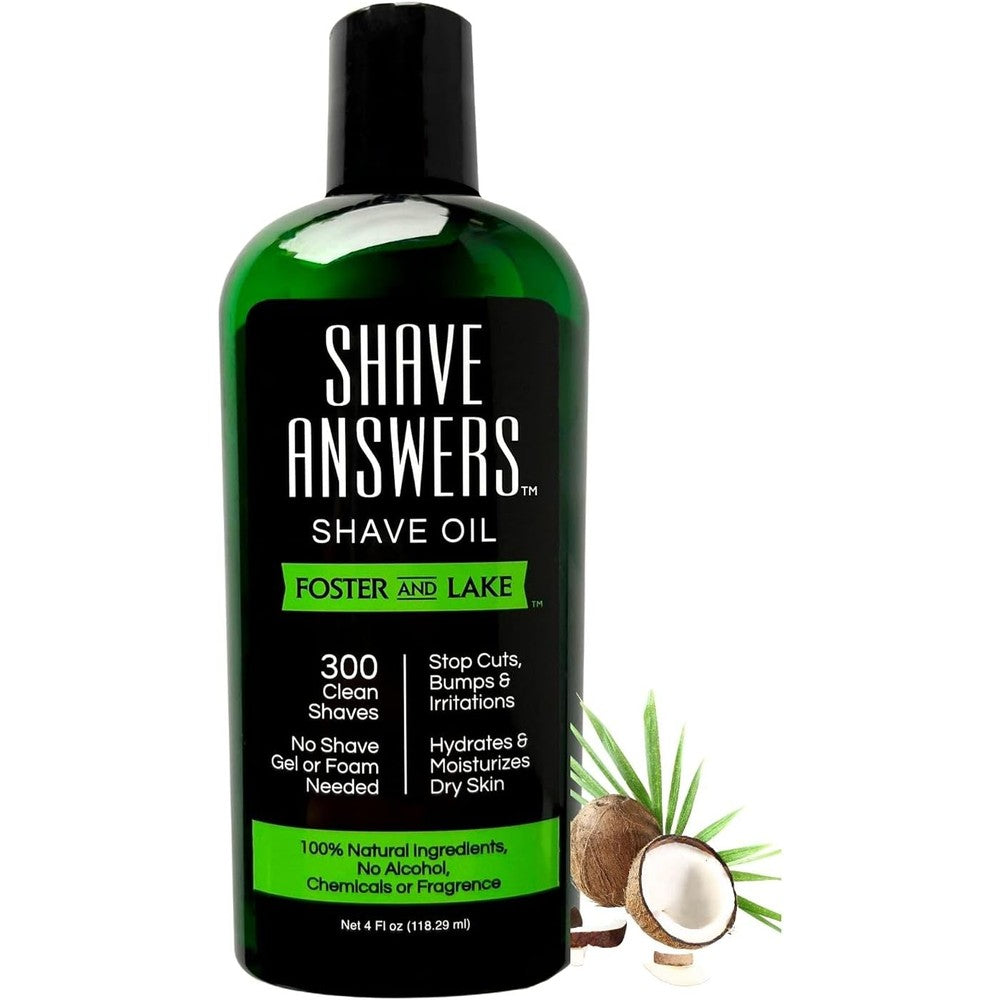 Foster and Lake Shave Answers Unscented Shaving Oil front view packaging