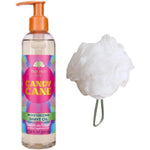 Tree Hut Candy Cane Shave Oil Set front view bottle with white loofah
