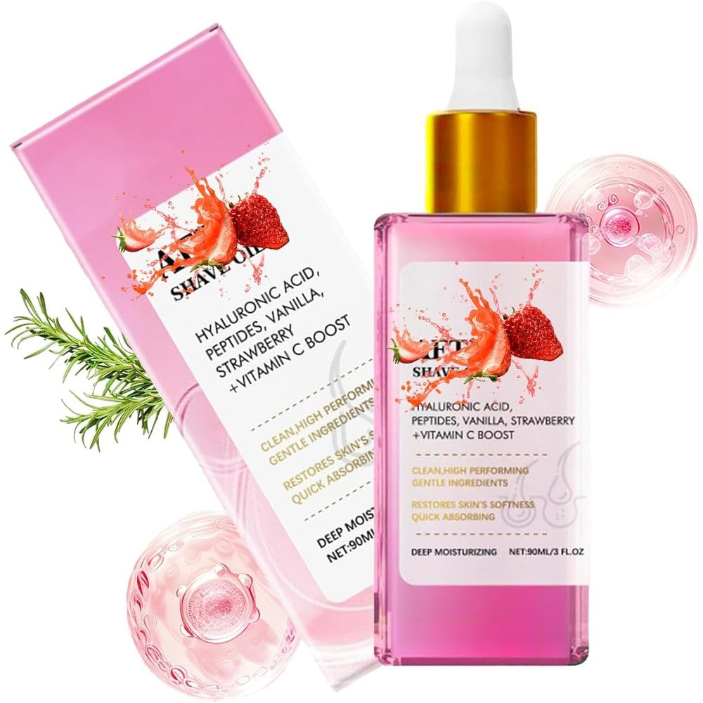 Cococare Strawberry Vanilla After Shave Oil front view bottle with dropper applicator.