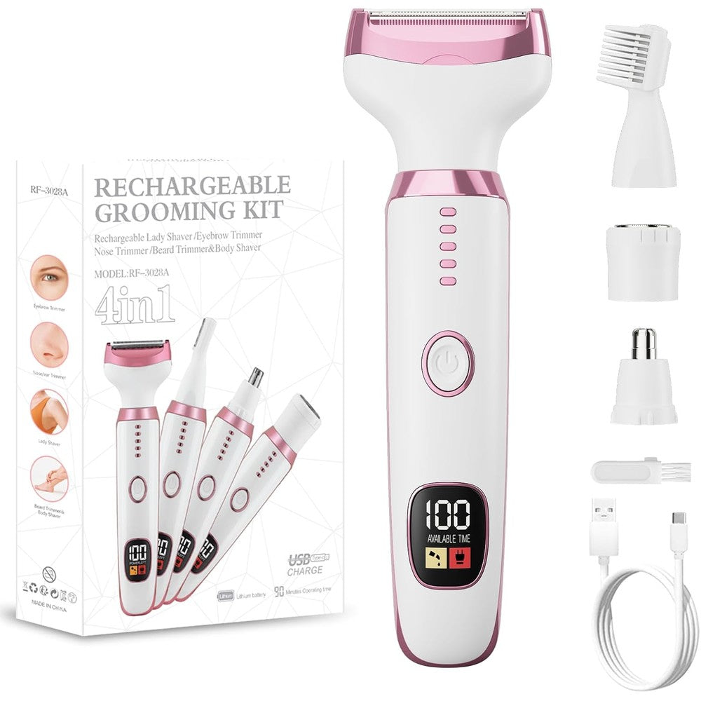 RUIBO electric razor for women front view showing sleek white and rose gold body with digital display