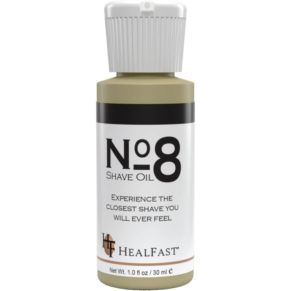 Healfast Number 8 Shaving Oil bottle front view for premium grooming