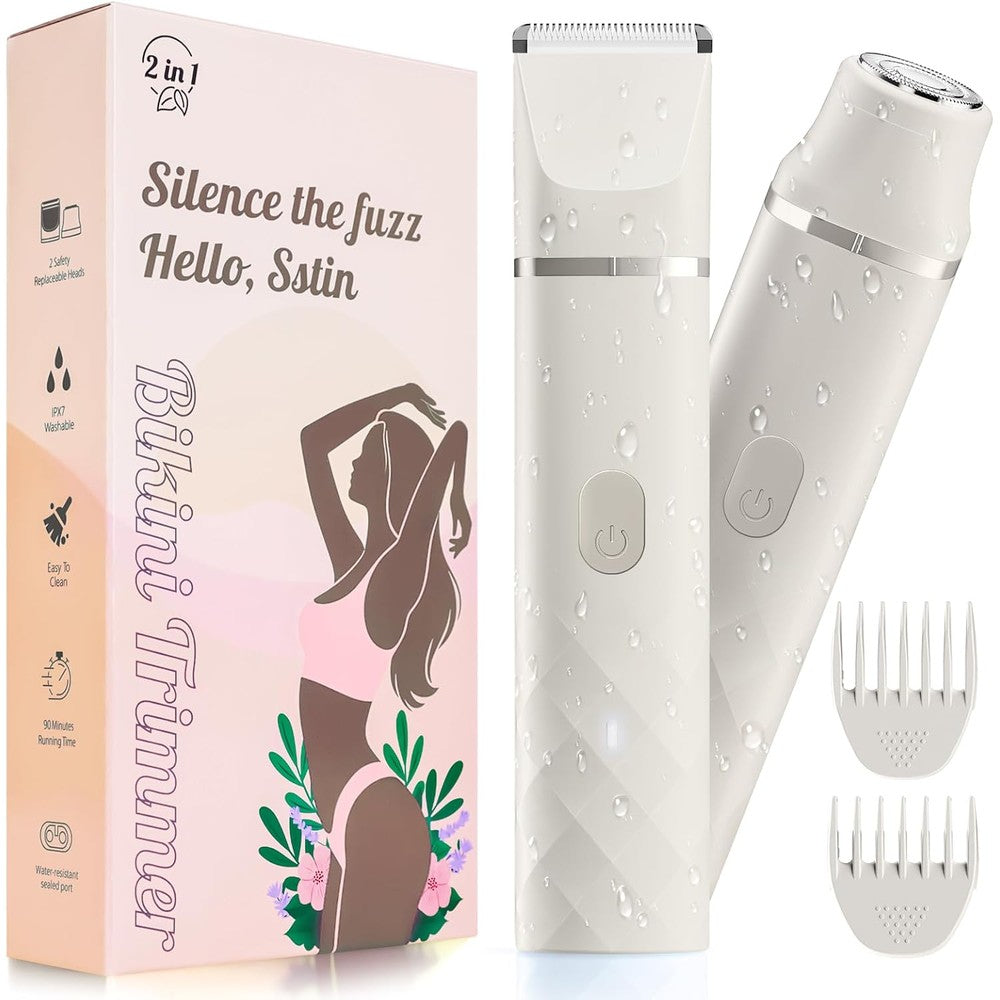 AIDIAM bikini trimmer for women front view showing the sleek white handle and interchangeable razor head
