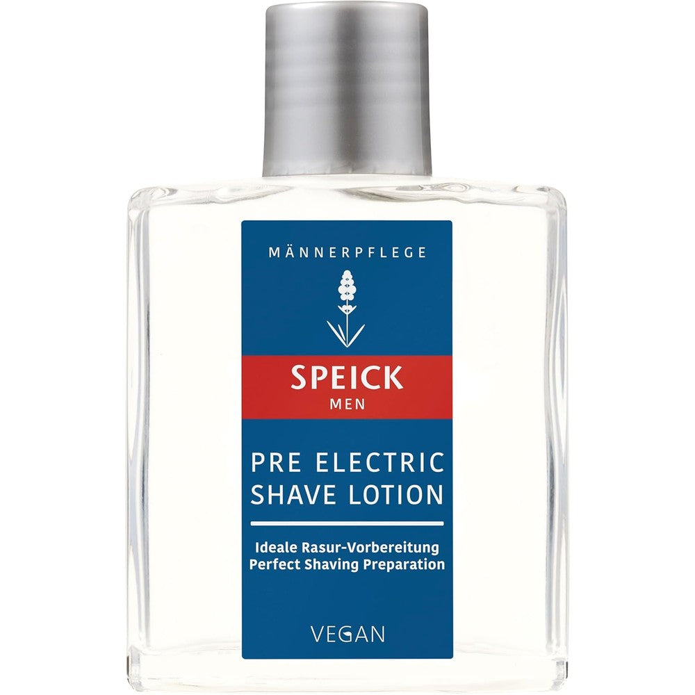 Speick Men Pre Electric Shave Lotion front view bottle for smooth grooming