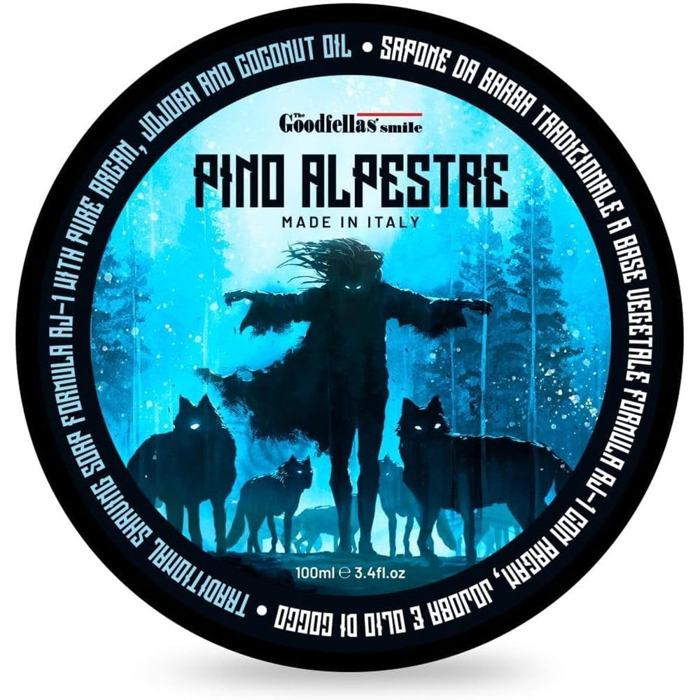 The Goodfellas' Smile Pino Alpestre Italian Shaving Soap front packaging