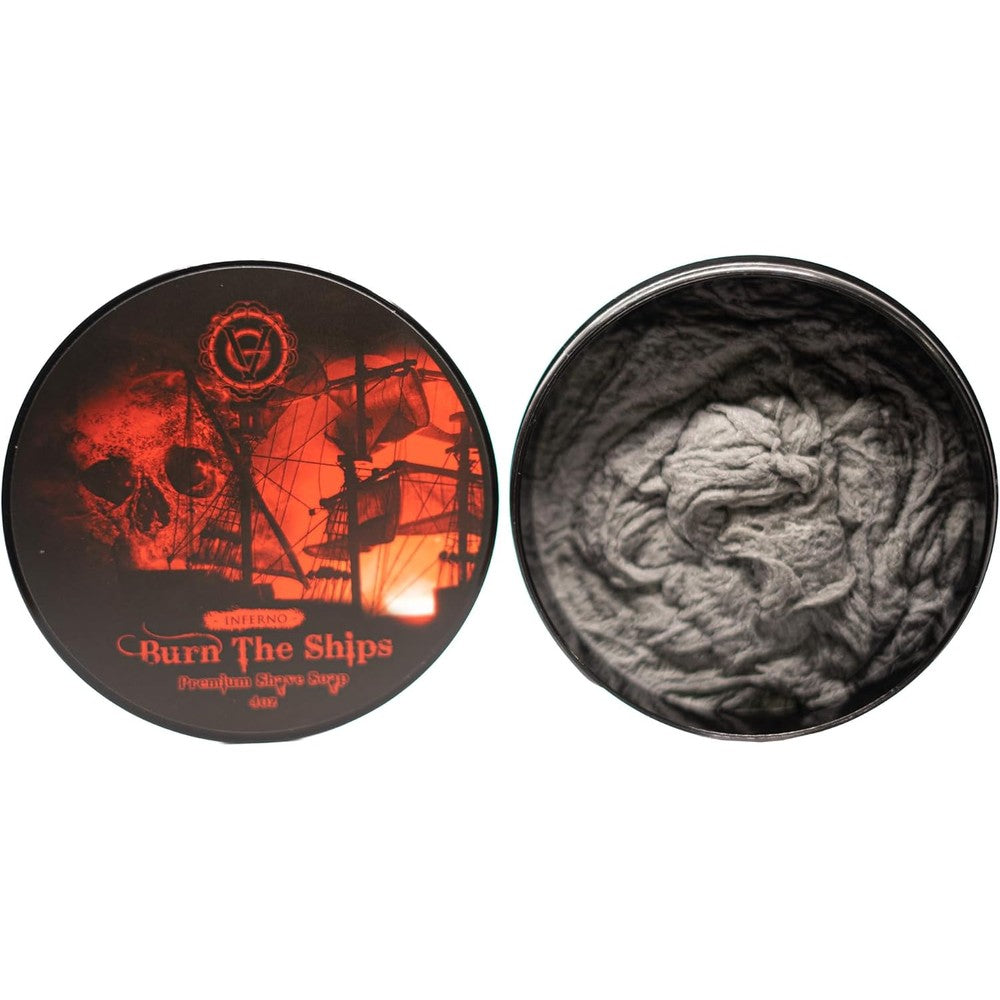 Burn The Ships Premium Shave Cream Inferno 4 Ounce tin front view