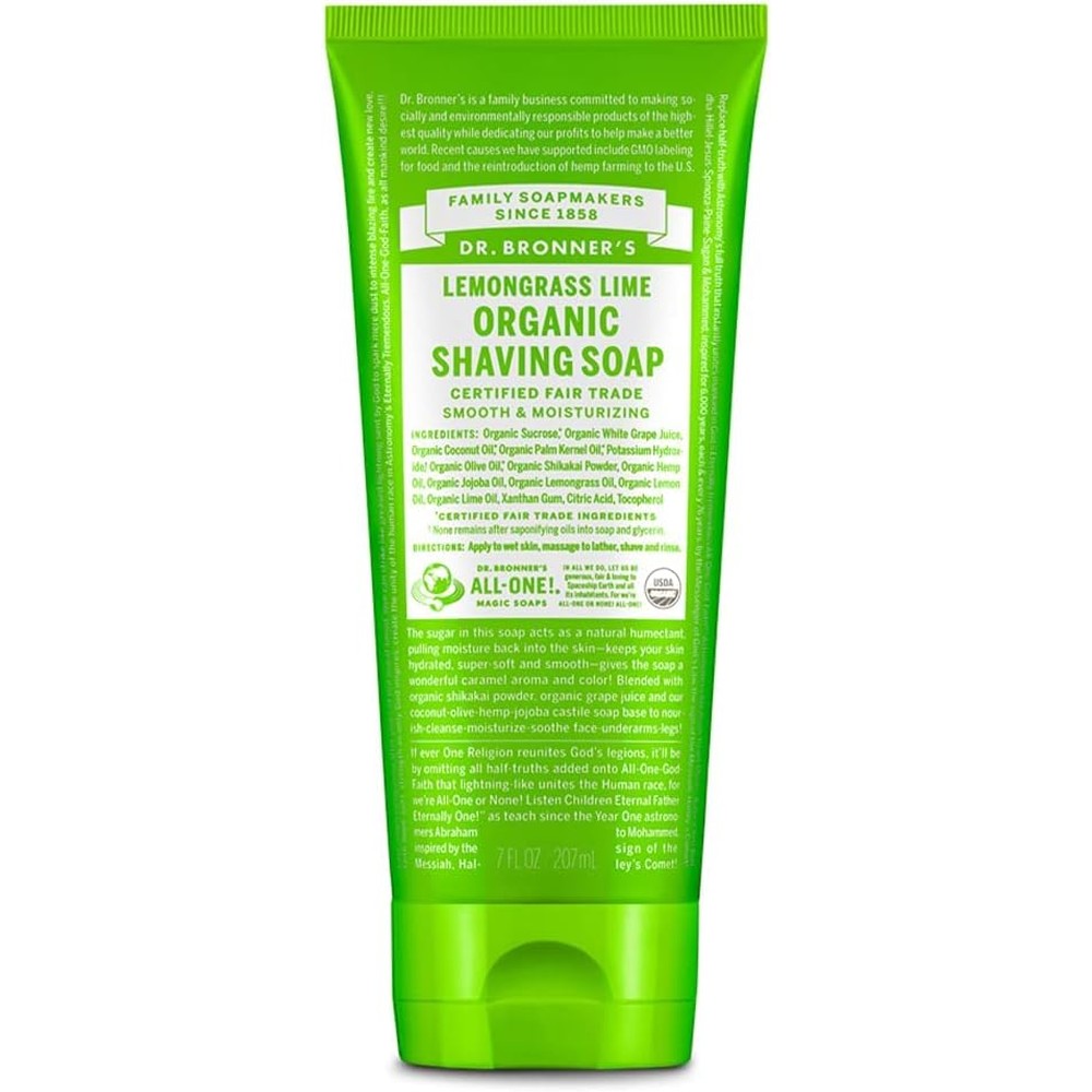 Dr. Bronner's Organic Lemongrass Lime Shaving Soap 7 fluid ounce front view for natural hair removal