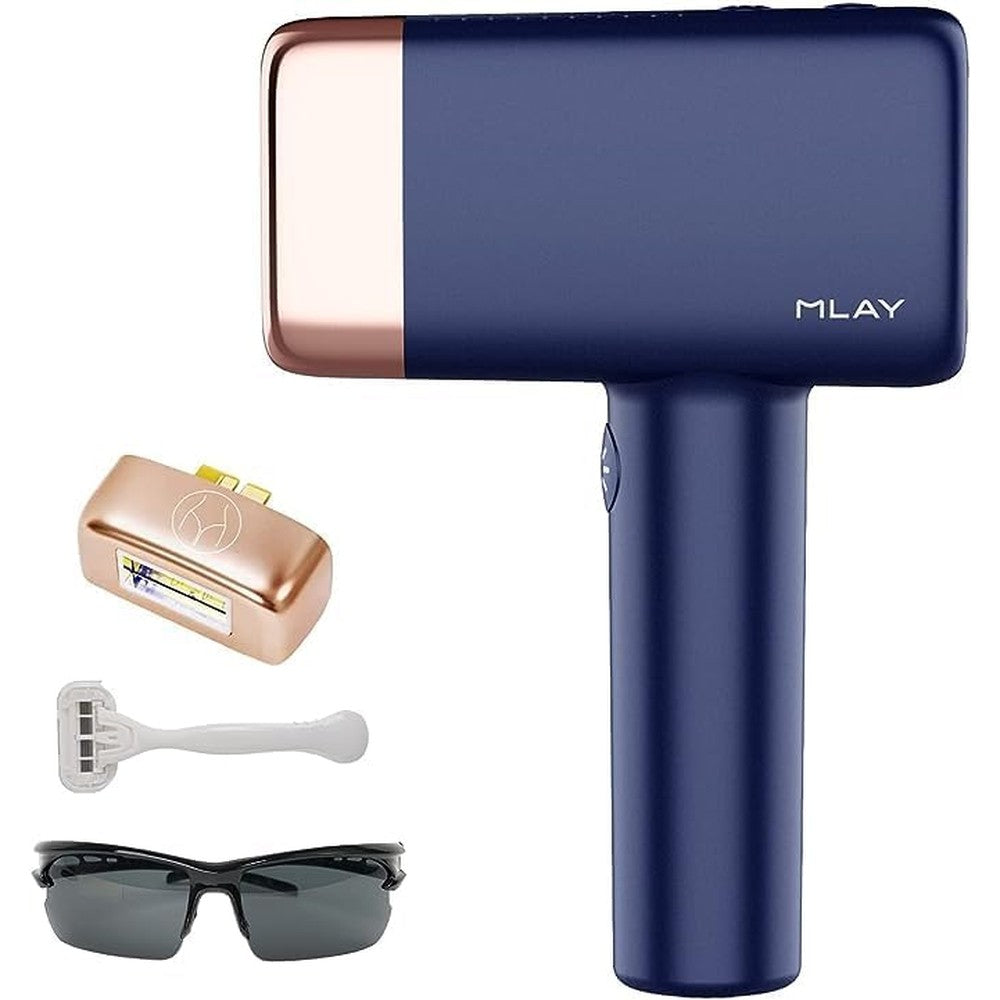 MLAY IMENE T14 IPL hair removal device front view showing dark blue handheld design
