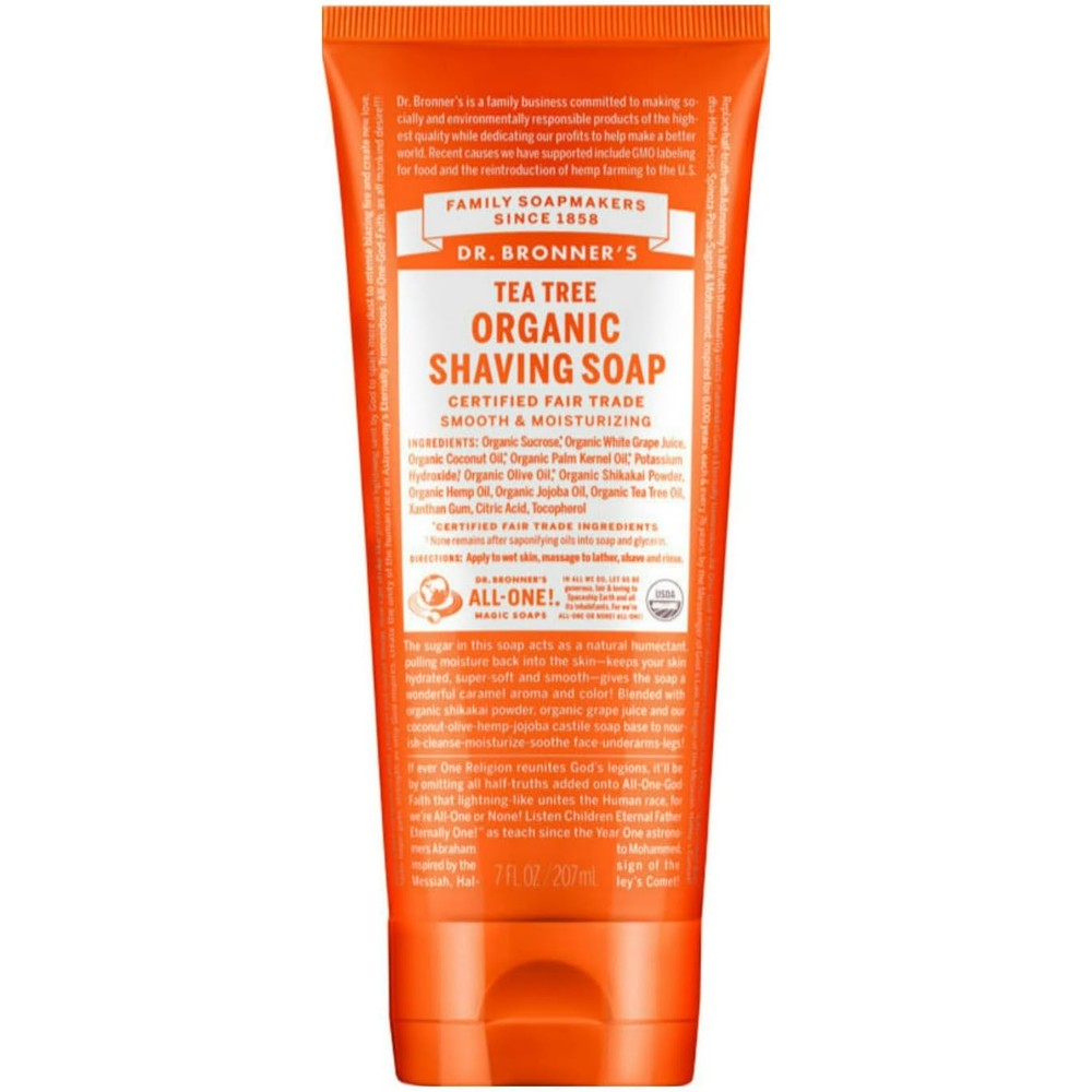 Dr Bronners Organic Shaving Soap Gel Tea Tree 7 Fluid Ounce front view package