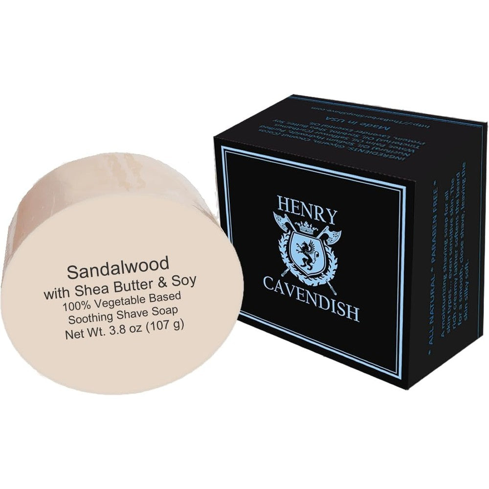 Henry Cavendish Sandalwood Shave Soap puck front view