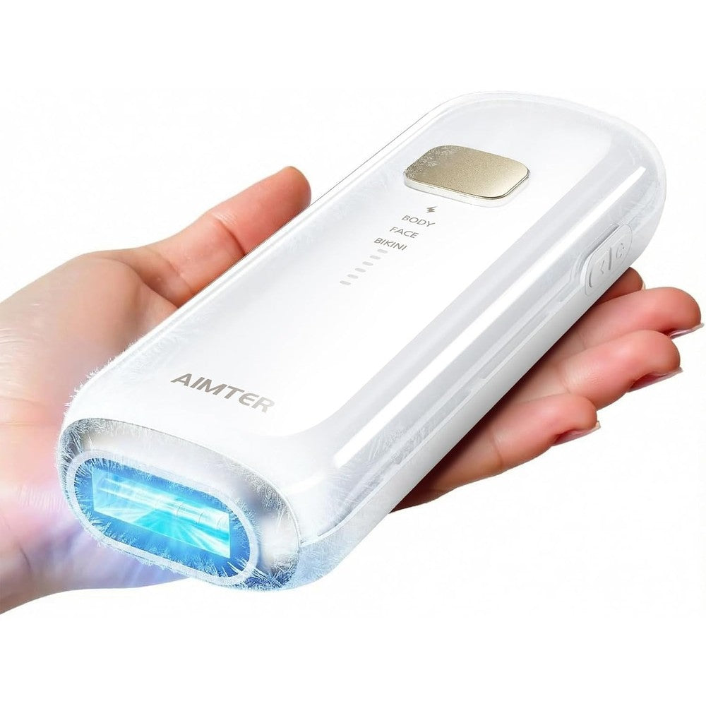 Aimter IPL hair removal device front view with sapphire cooling head
