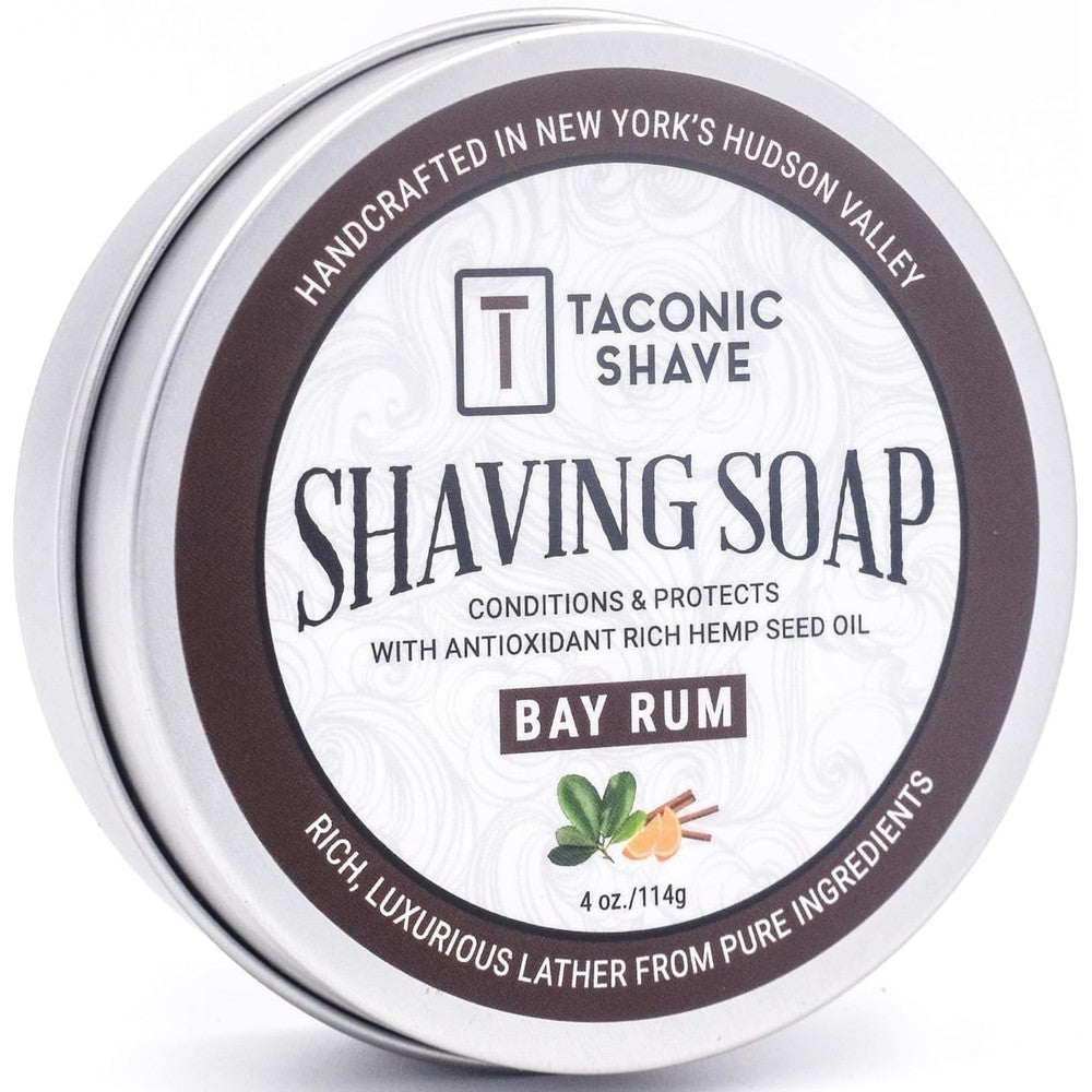 Taconic Shave Bay Rum Shaving Soap puck front view