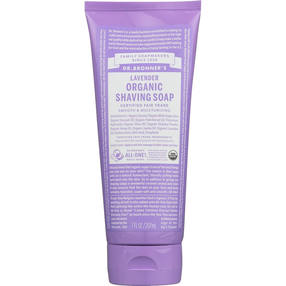 Dr. Bronner's Organic Lavender Shaving Soap 7 Fluid Ounce front view bottle