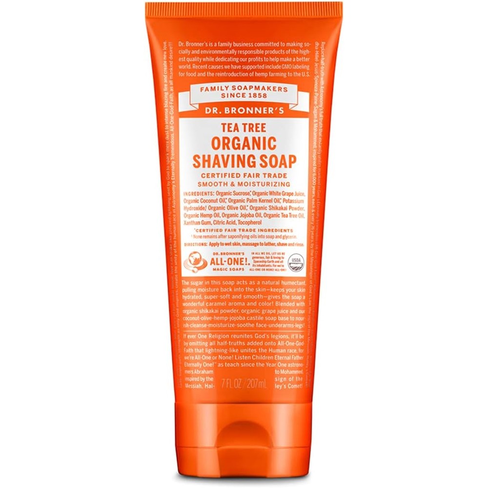 Dr. Bronner's Organic Shaving Soap Tea Tree 7 Ounce front view bottle packaging