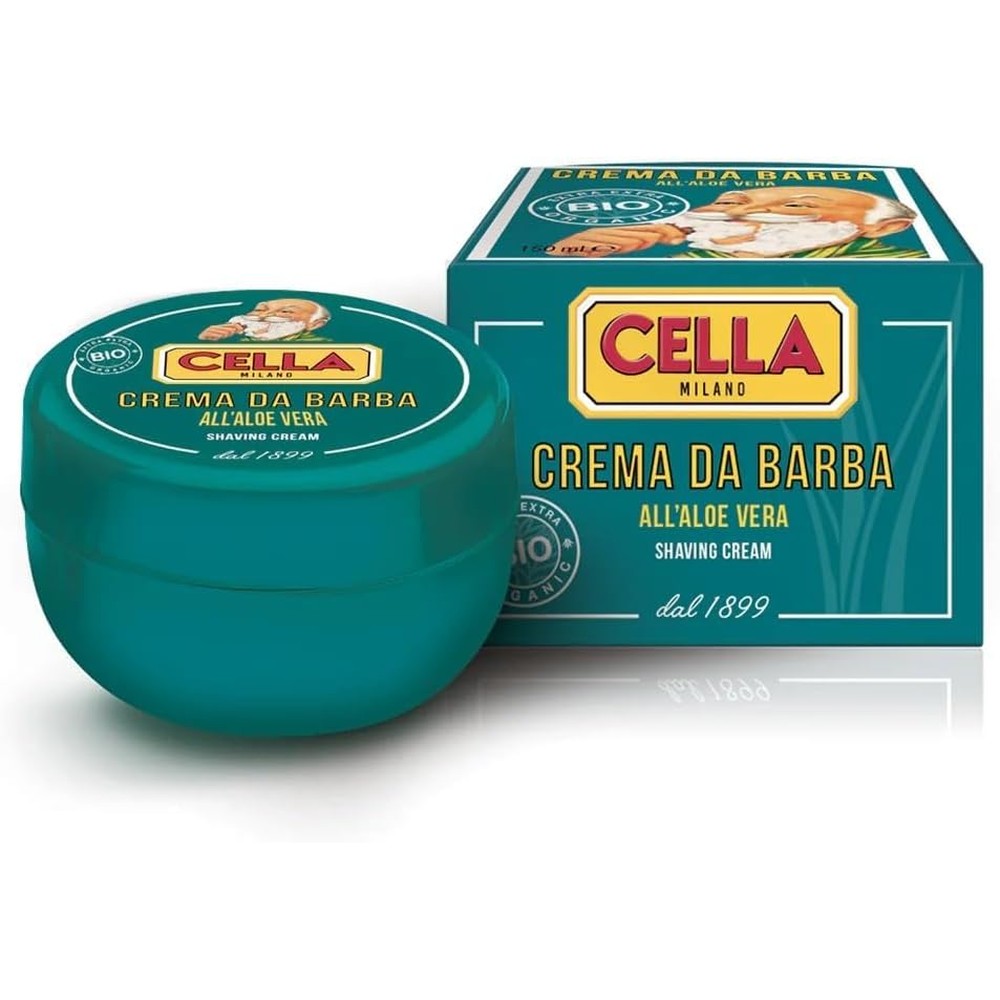 Cella Milano Organic Aloe Vera Shaving Cream Soap in bowl front view