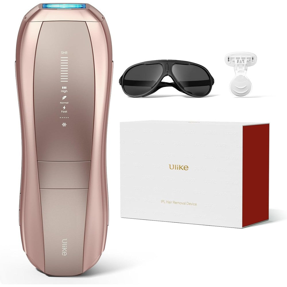 Ulike Air 10 IPL Hair Removal Device front view showing ergonomic rose gold design.