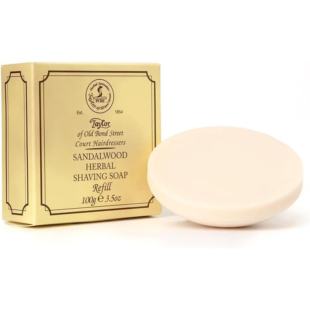 Taylor of Old Bond Street Sandalwood Hard Shaving Soap Refill puck front view