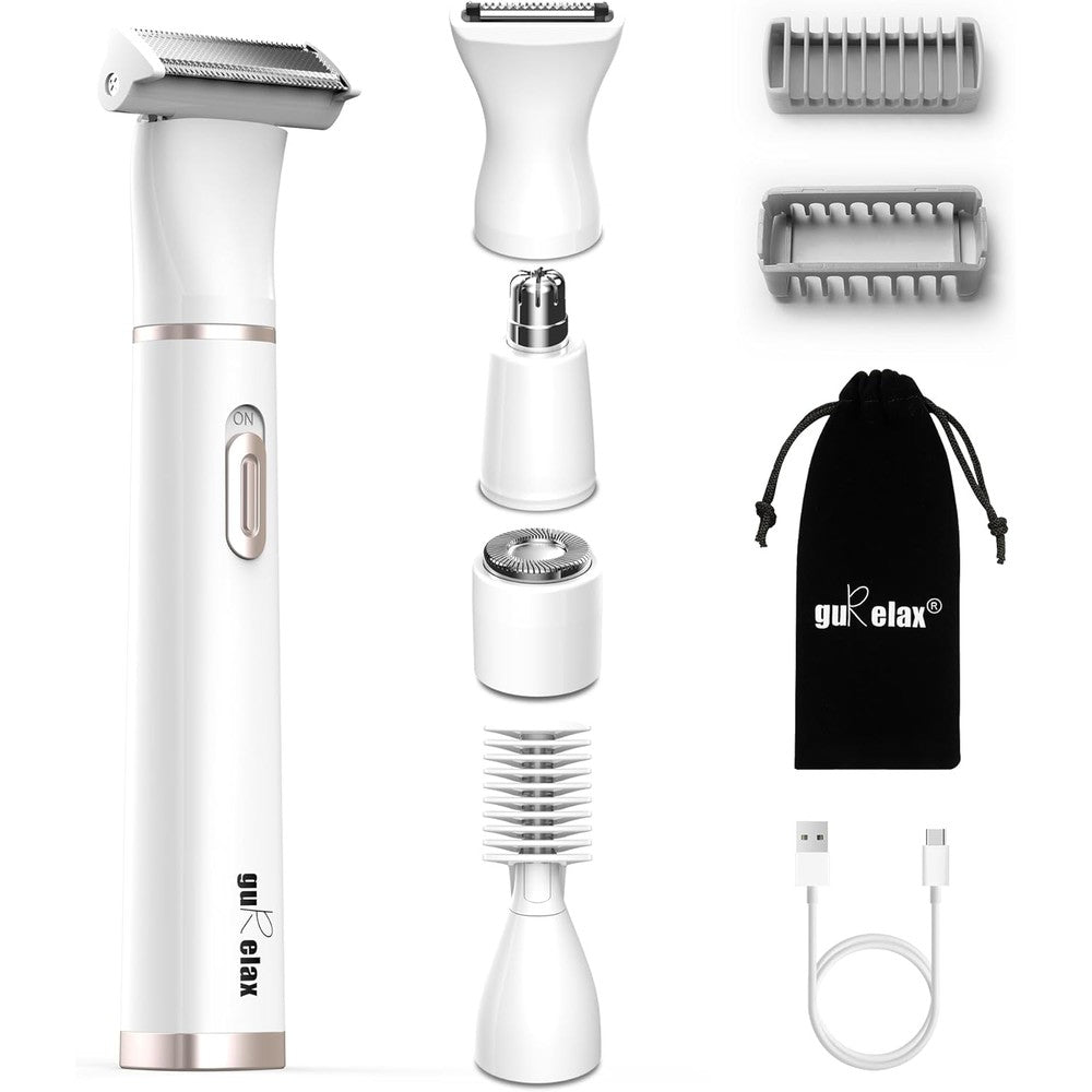 Gurelax 5-in-1 electric body hair trimmer front view with rose gold accents.