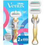 Gillette Venus Extra Smooth Sensitive Gold razor handle with refills front view