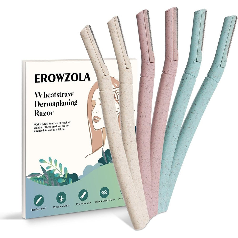 BULIMICA EROWZOLA dermaplaning razor set front view showing six wheat straw facial hair removal tools.