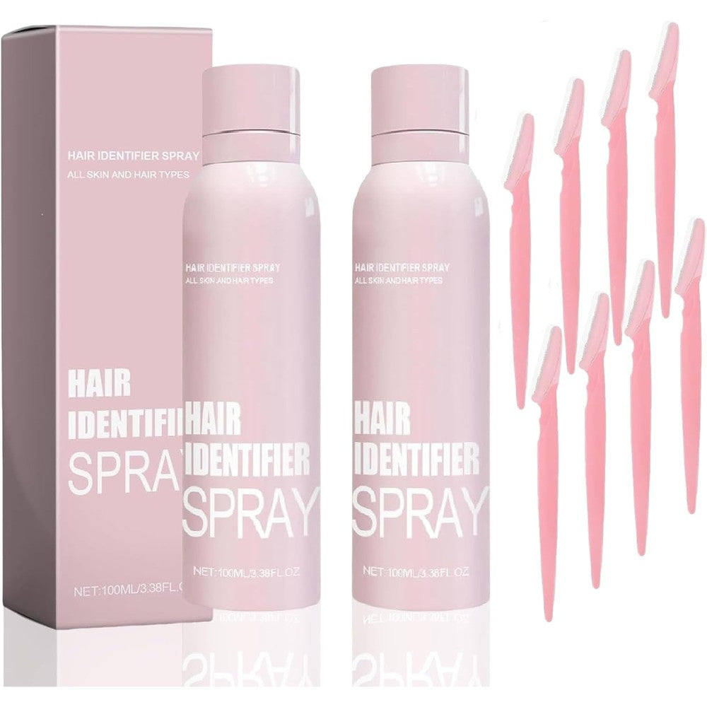 Vfjiki hair identifier spray for face shaving front view twin pack with pink dermaplaning razors