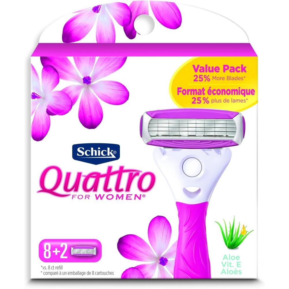Schick Quattro Womens Ultra Smooth Razor Blade Refills 10 Count front packaging