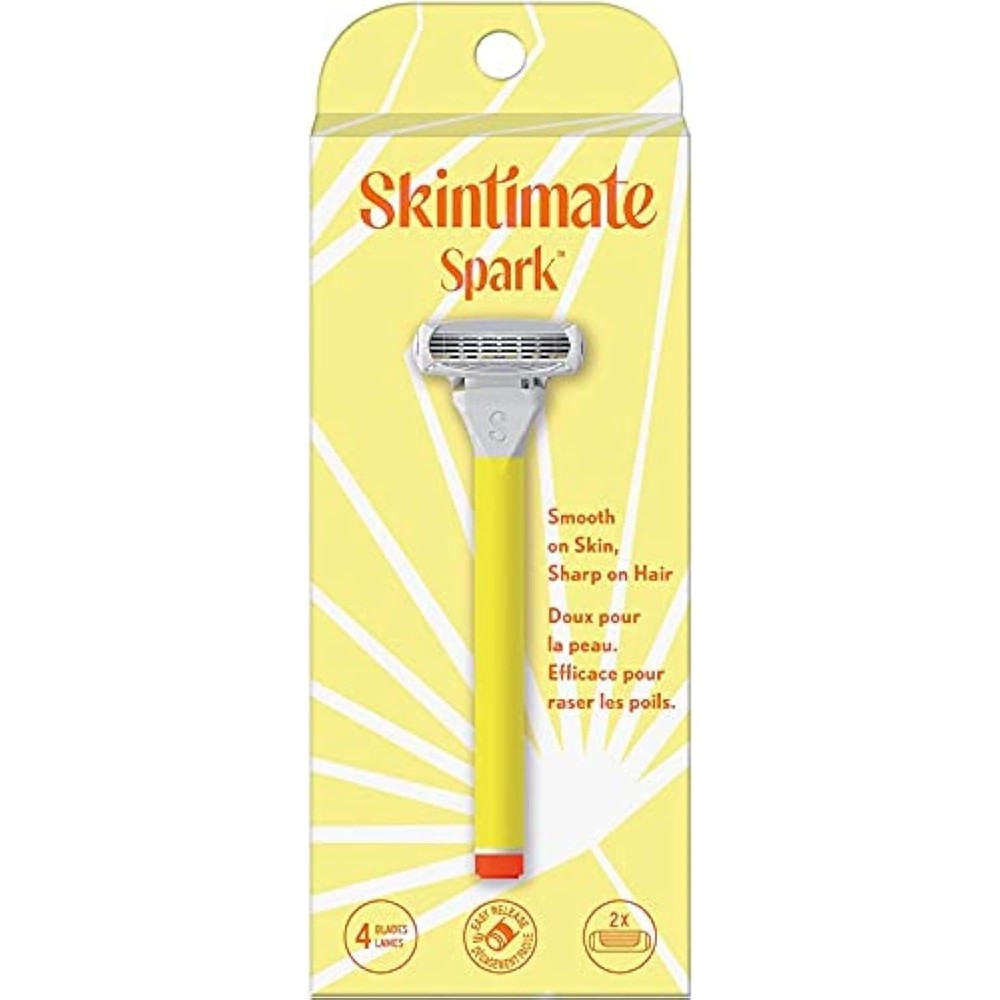 Schick New Skintimate Spark womens razor front view showing yellow handle