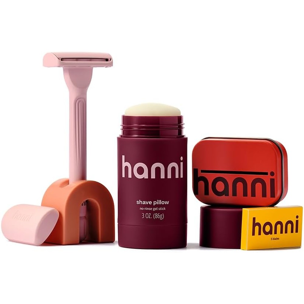 HANNI Starter Set Blush front view showing the premium pink weighted safety razor and accessories