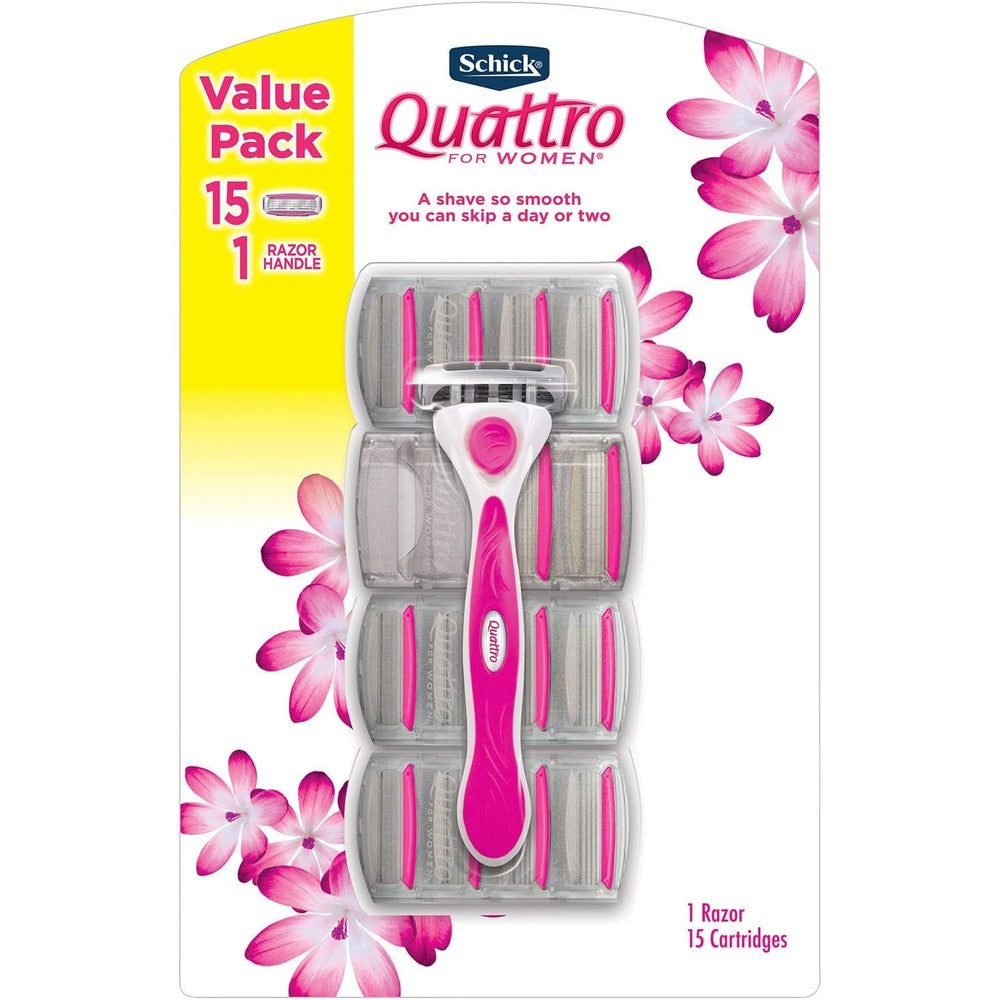 Schick Quattro for Women razor with 15 cartridges front view