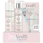 Gillette Venus For Pubic Hair And Skin Regimen Pack, 1 Razor Handle And 2 Blade Refills With 2-In-1 Cleanser And Shave Gel And Daily Soothing Serum - Image 1