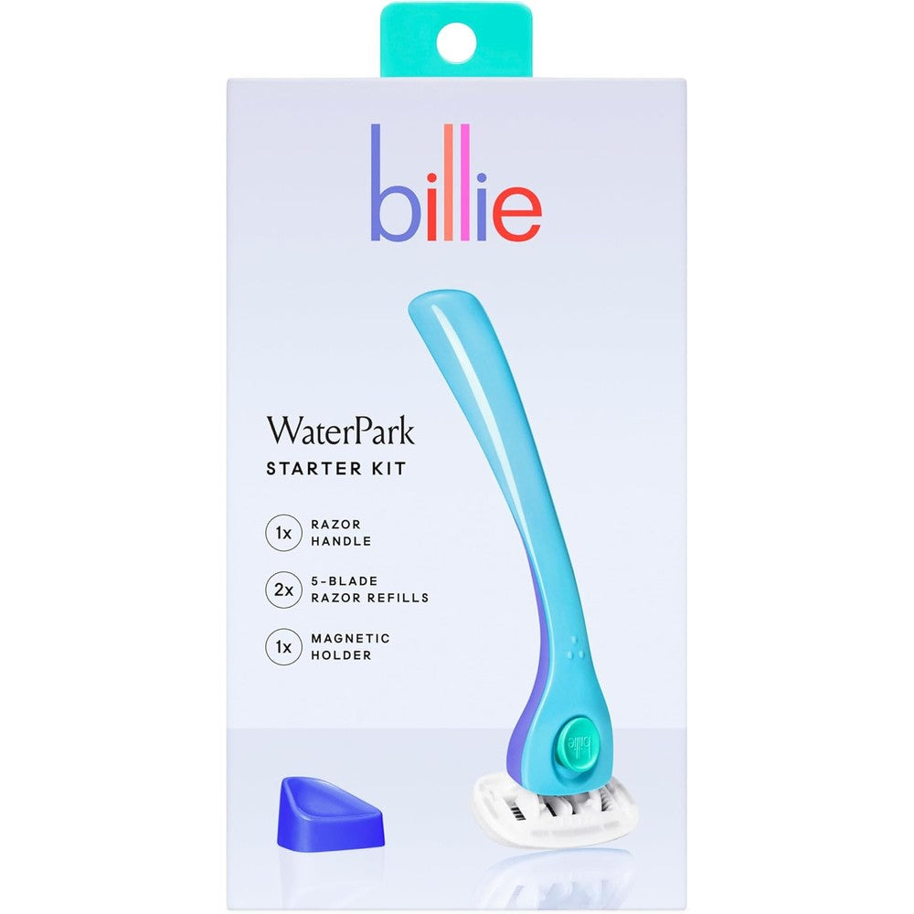 Billie Women’s Razor Kit Water Park front view featuring blue handle and refills